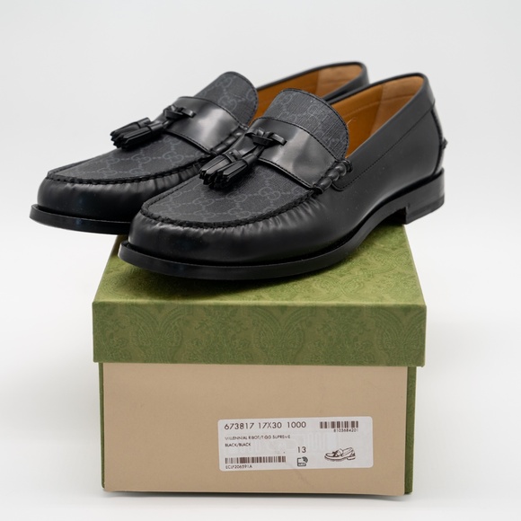 size 13G 13.5 US Gucci GG Loafer Tassel Black Leather Canvas main image 6